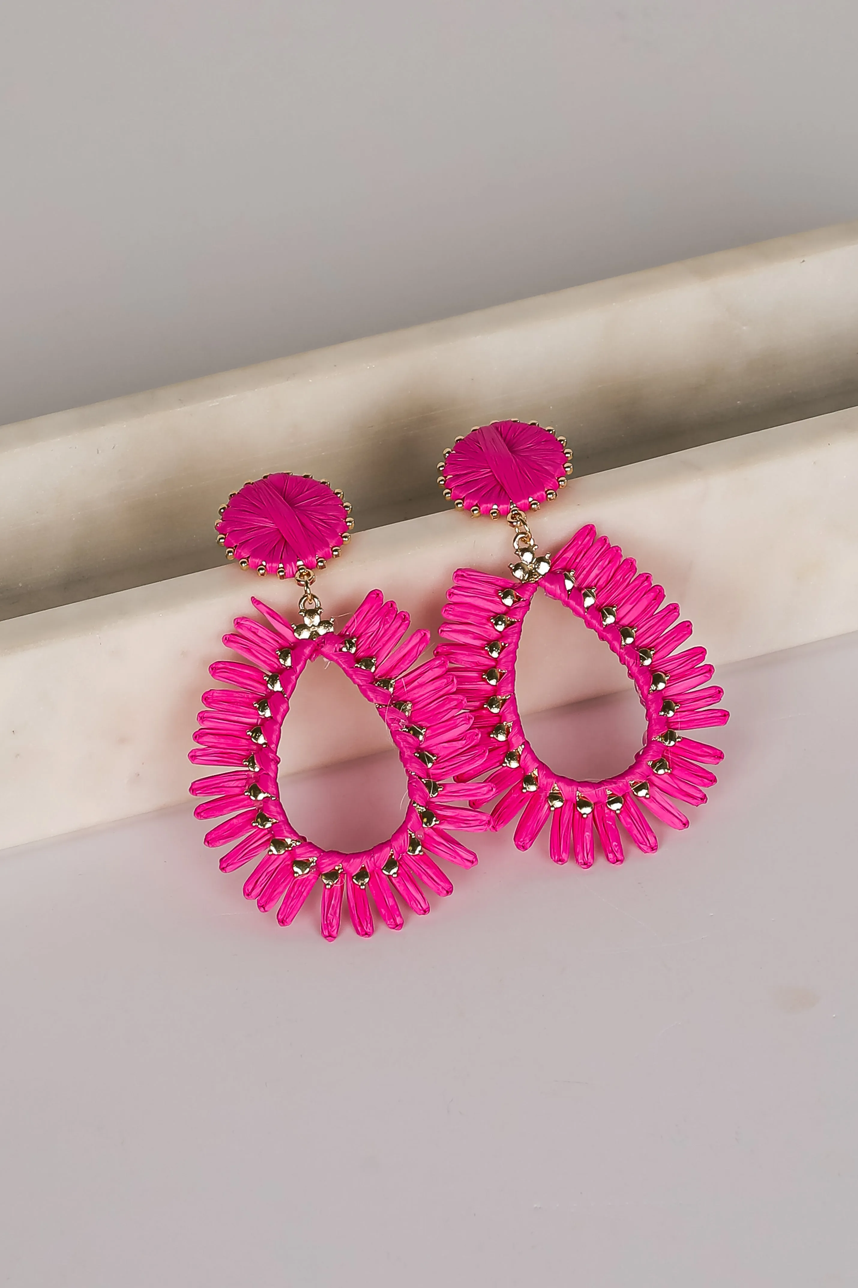 Bianca Pink Straw Statement Earrings