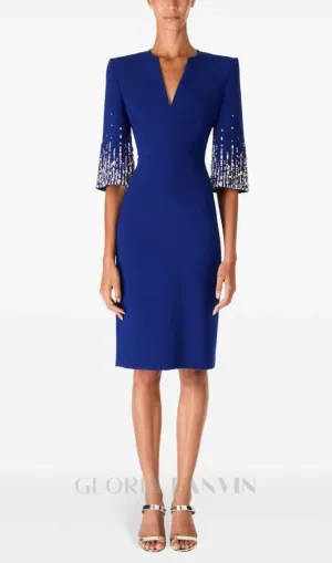 biela v-neck crystal-embellished midi dress in blue Gloria Lanvin