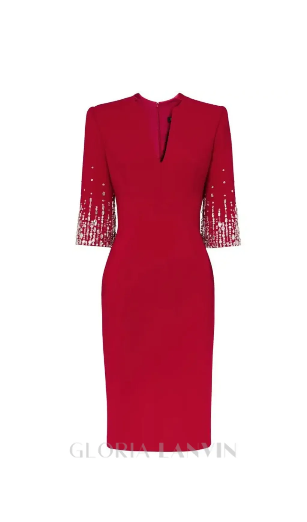 biela v-neck crystal-embellished midi dress in red Gloria Lanvin