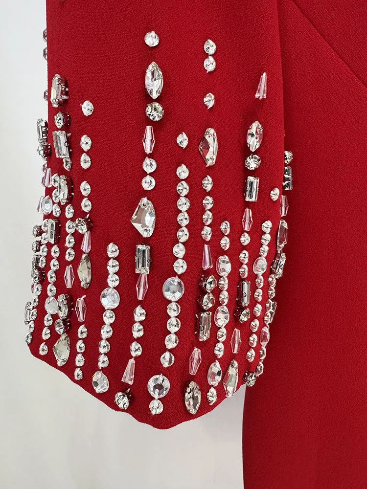 biela v-neck crystal-embellished midi dress in red Gloria Lanvin