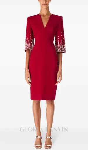 biela v-neck crystal-embellished midi dress in red Gloria Lanvin