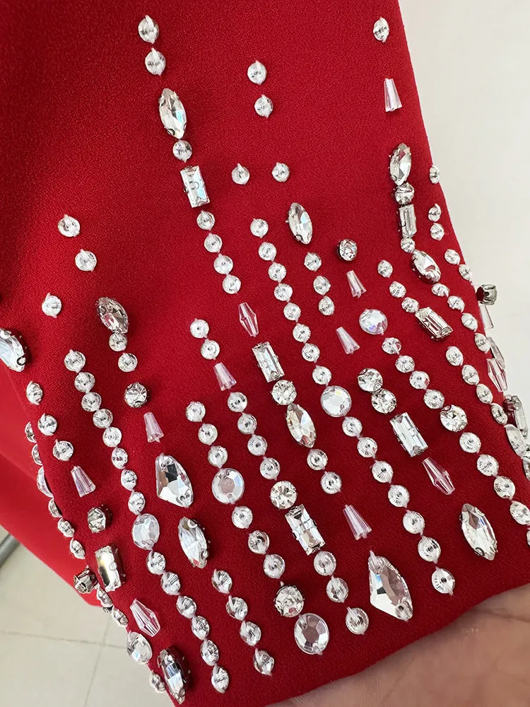 biela v-neck crystal-embellished midi dress in red Gloria Lanvin