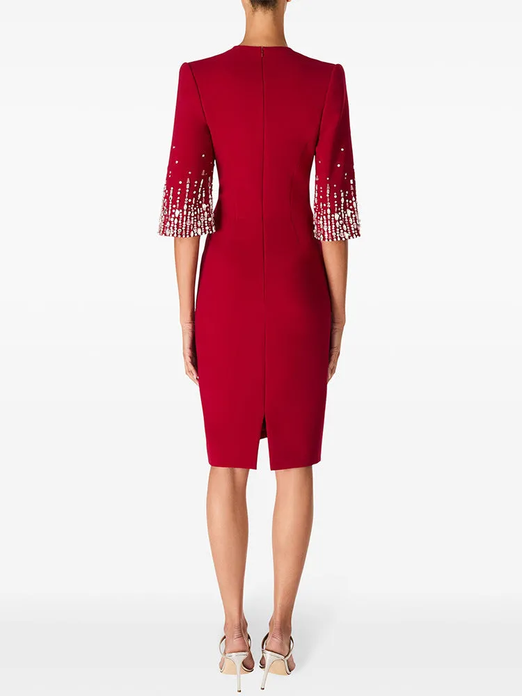 biela v-neck crystal-embellished midi dress in red Gloria Lanvin
