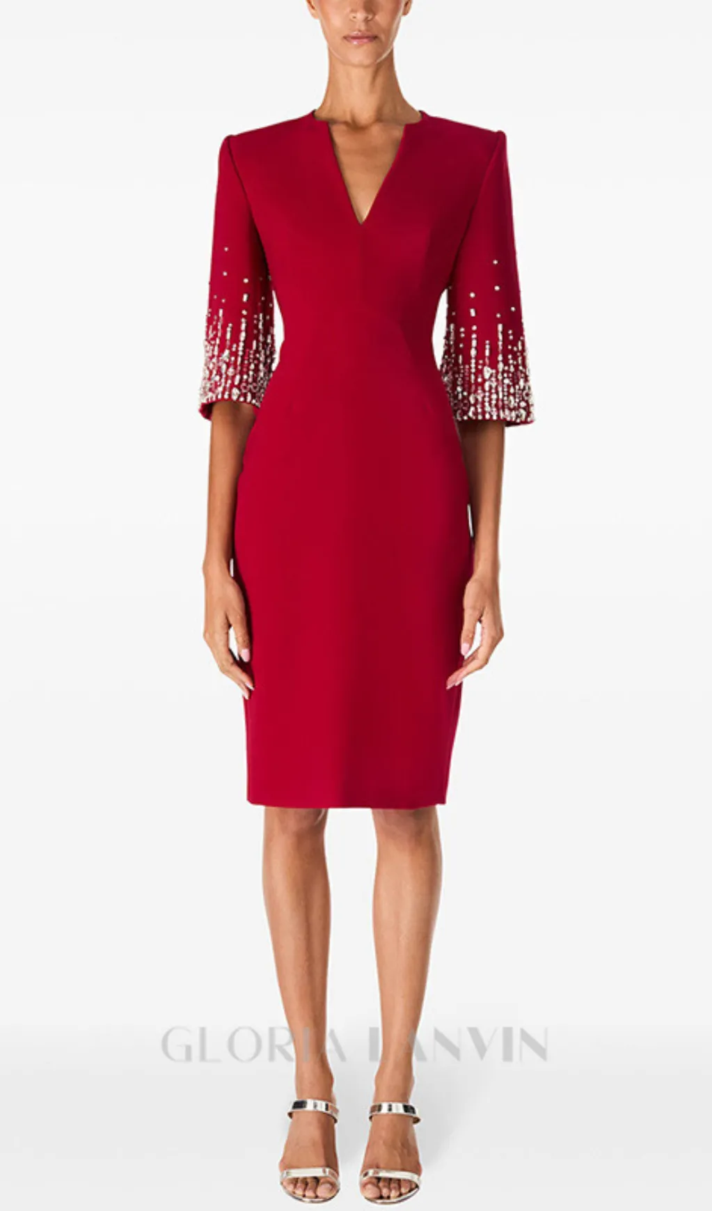 biela v-neck crystal-embellished midi dress in red Gloria Lanvin