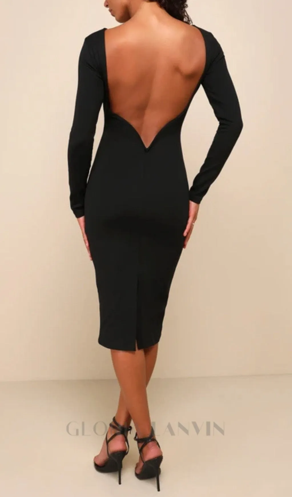 BLACK BACKLESS MIDI DRESS Gloria Lanvin