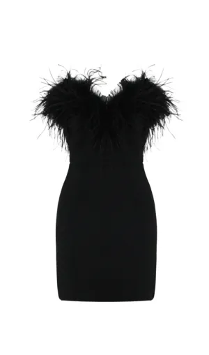 BLACK BANDEAU FEATHER MINI DRESS Gloria Lanvin