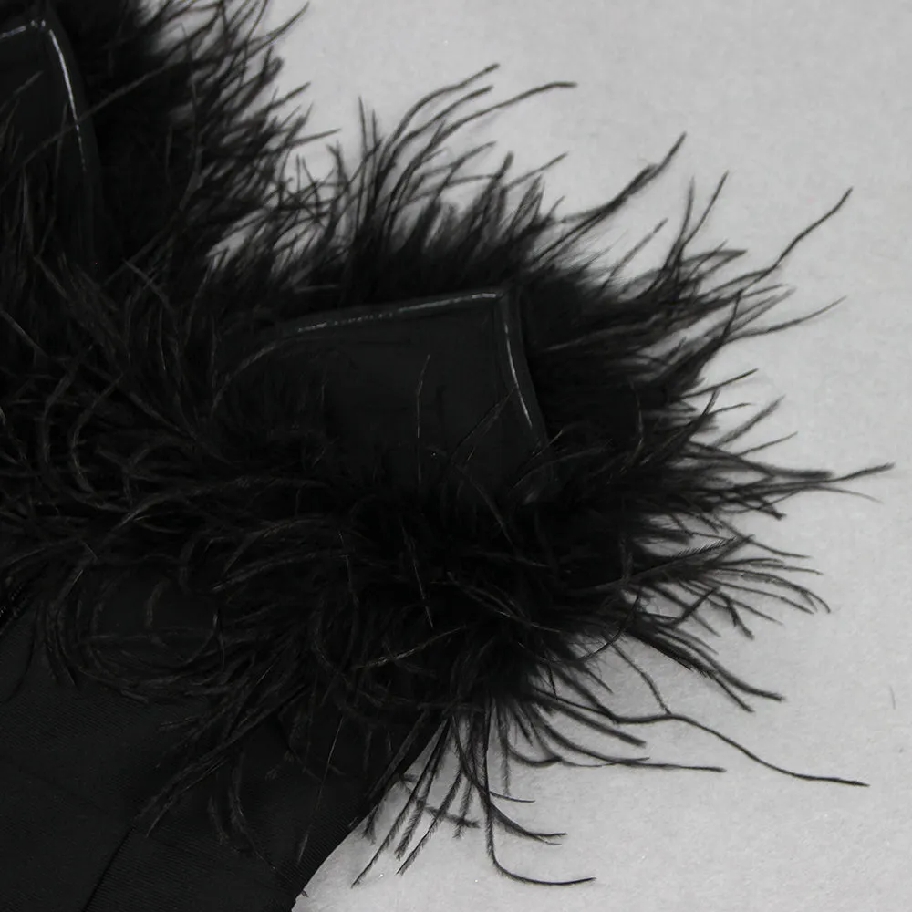 BLACK BANDEAU FEATHER MINI DRESS Gloria Lanvin
