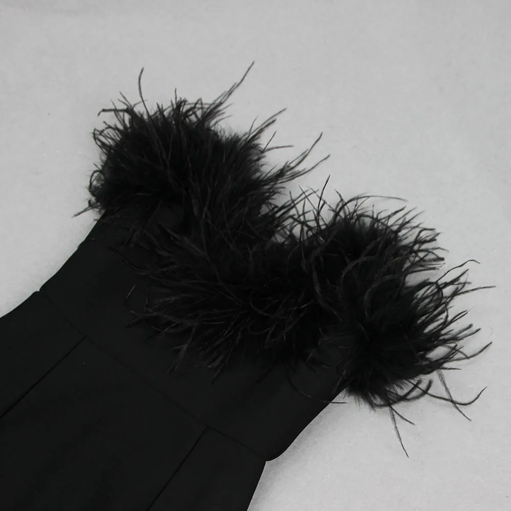 BLACK BANDEAU FEATHER MINI DRESS Gloria Lanvin