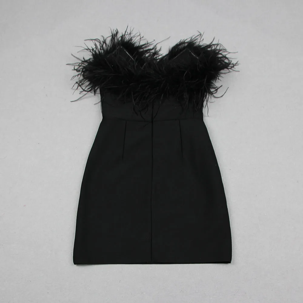 BLACK BANDEAU FEATHER MINI DRESS Gloria Lanvin