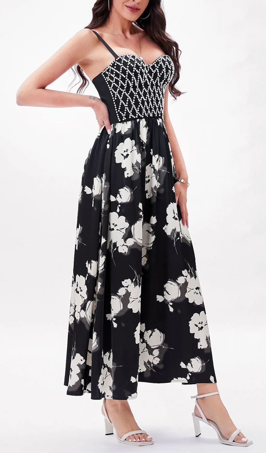 BLACK BEAD FLORAL MAXI DRESS Gloria Lanvin