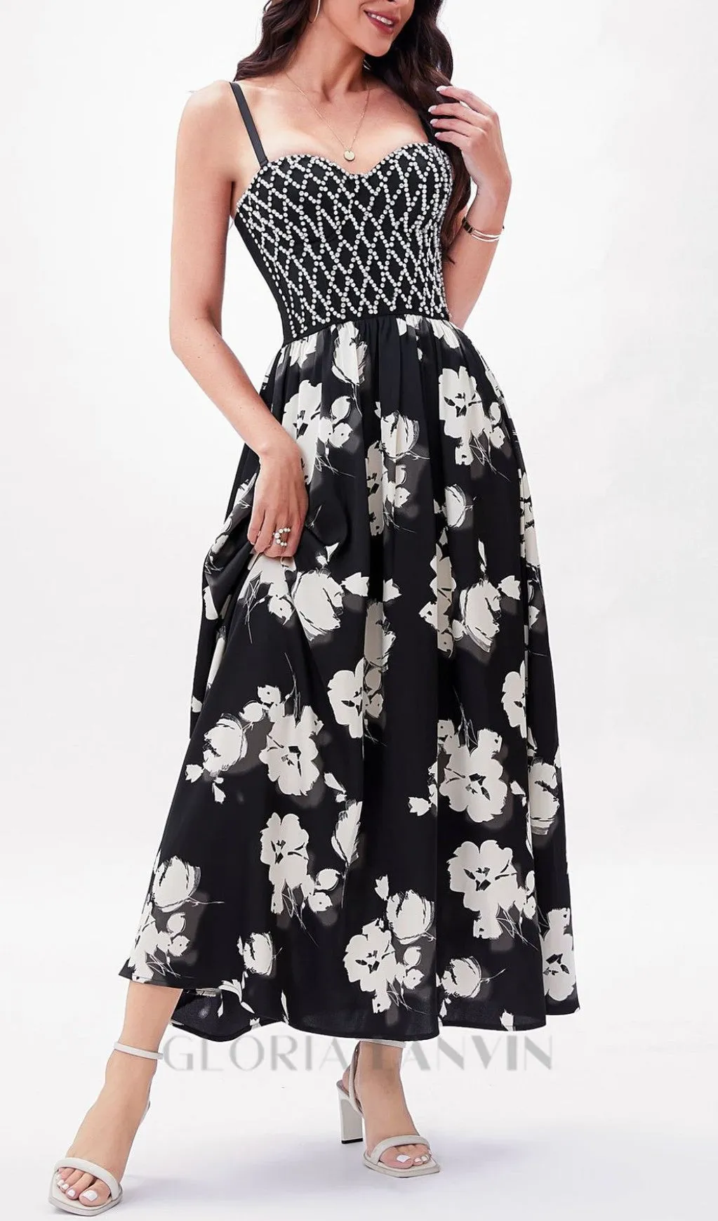 BLACK BEAD FLORAL MAXI DRESS Gloria Lanvin