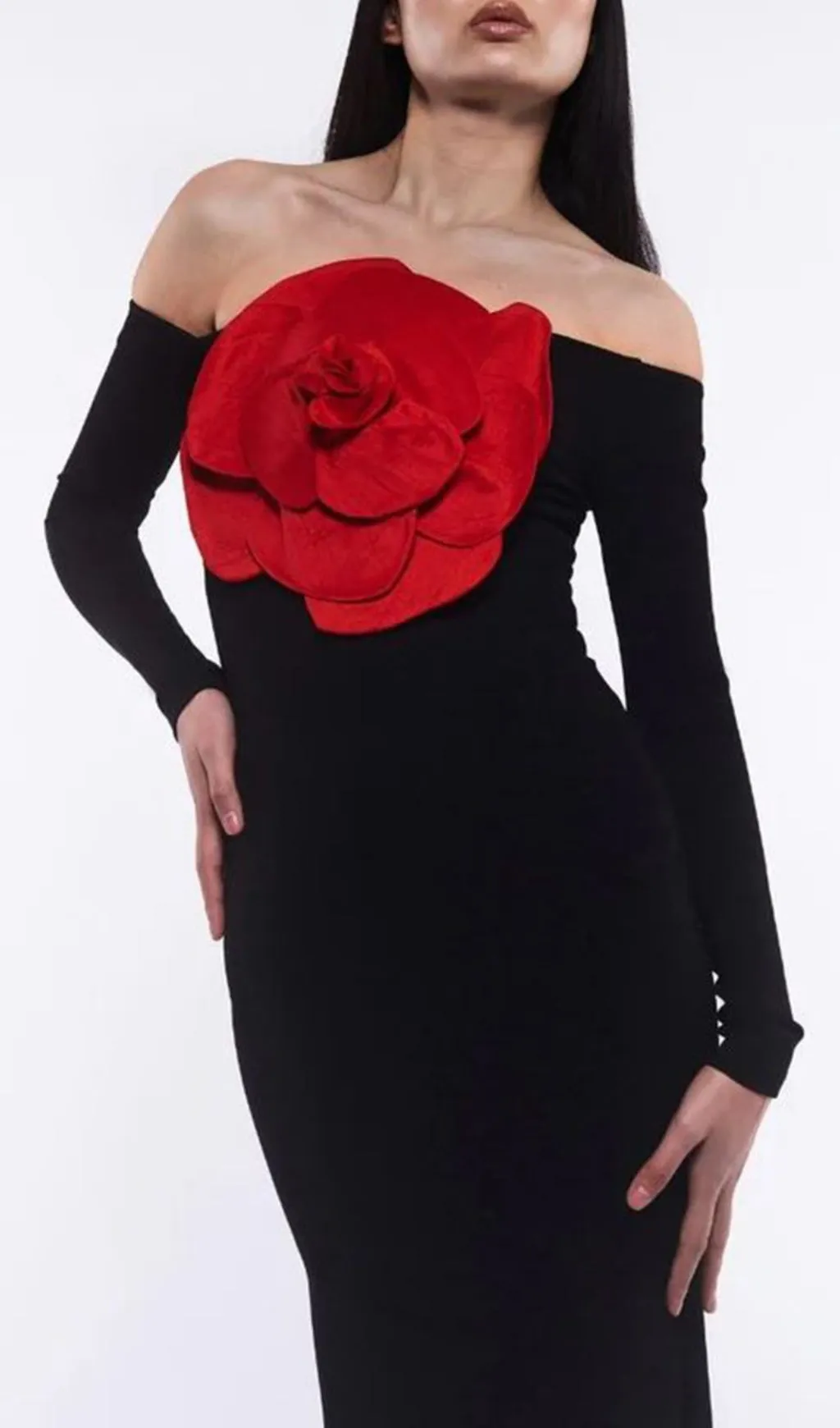 BLACK CHARLOTTE RED ROSE MAXI DRESS Gloria Lanvin