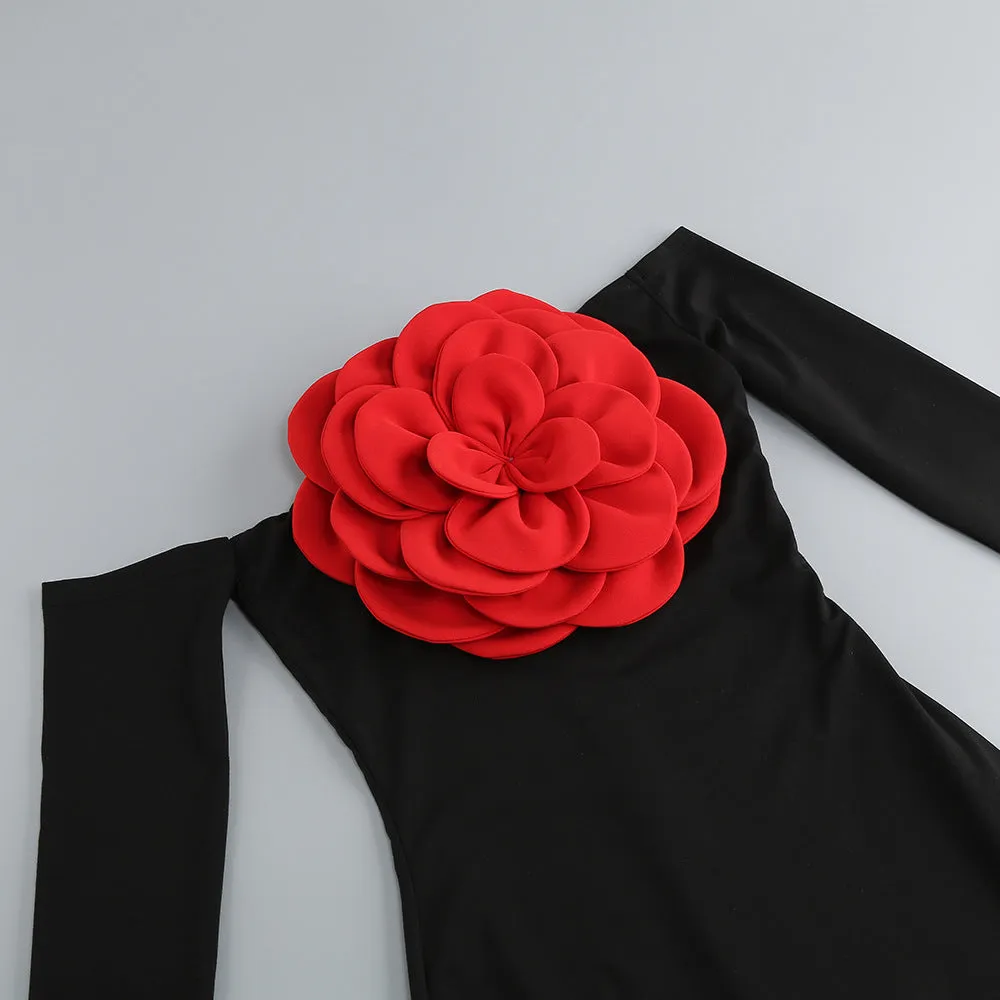 BLACK CHARLOTTE RED ROSE MAXI DRESS Gloria Lanvin