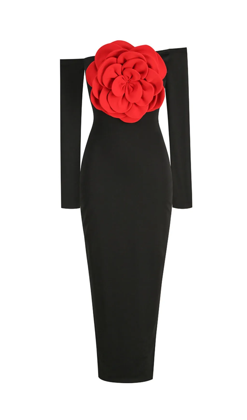 BLACK CHARLOTTE RED ROSE MAXI DRESS Gloria Lanvin