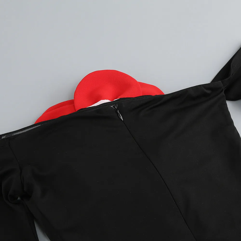 BLACK CHARLOTTE RED ROSE MAXI DRESS Gloria Lanvin