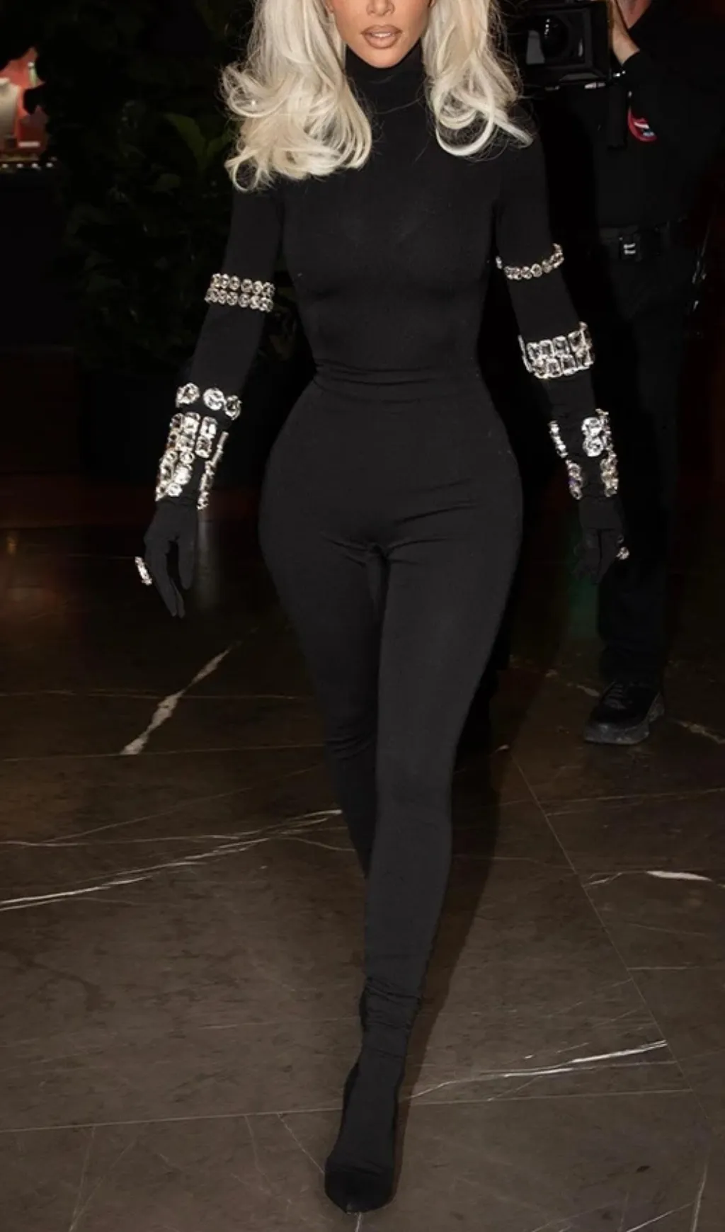 BLACK CRYSTAL EMBELLISHED TURTLENECK JUMPSUIT Gloria Lanvin
