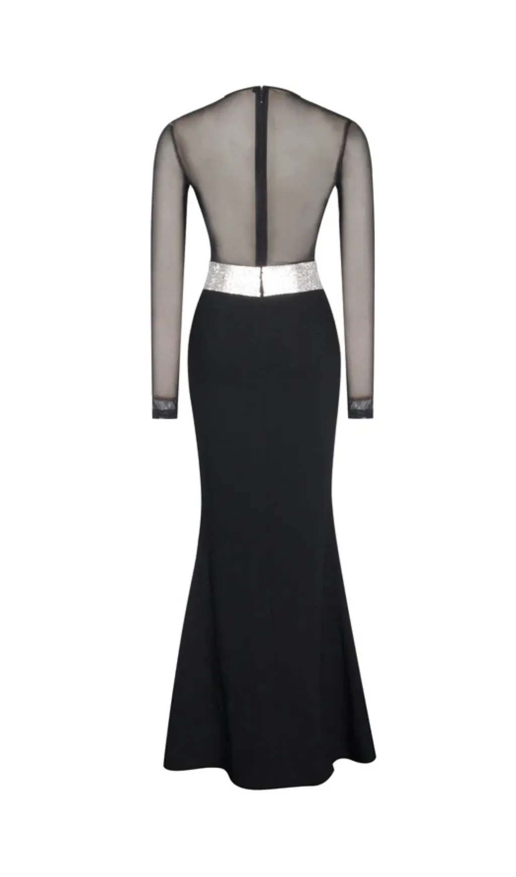 BLACK CRYSTAL WAIST TRIM SHEER MAXI DRESS Gloria Lanvin
