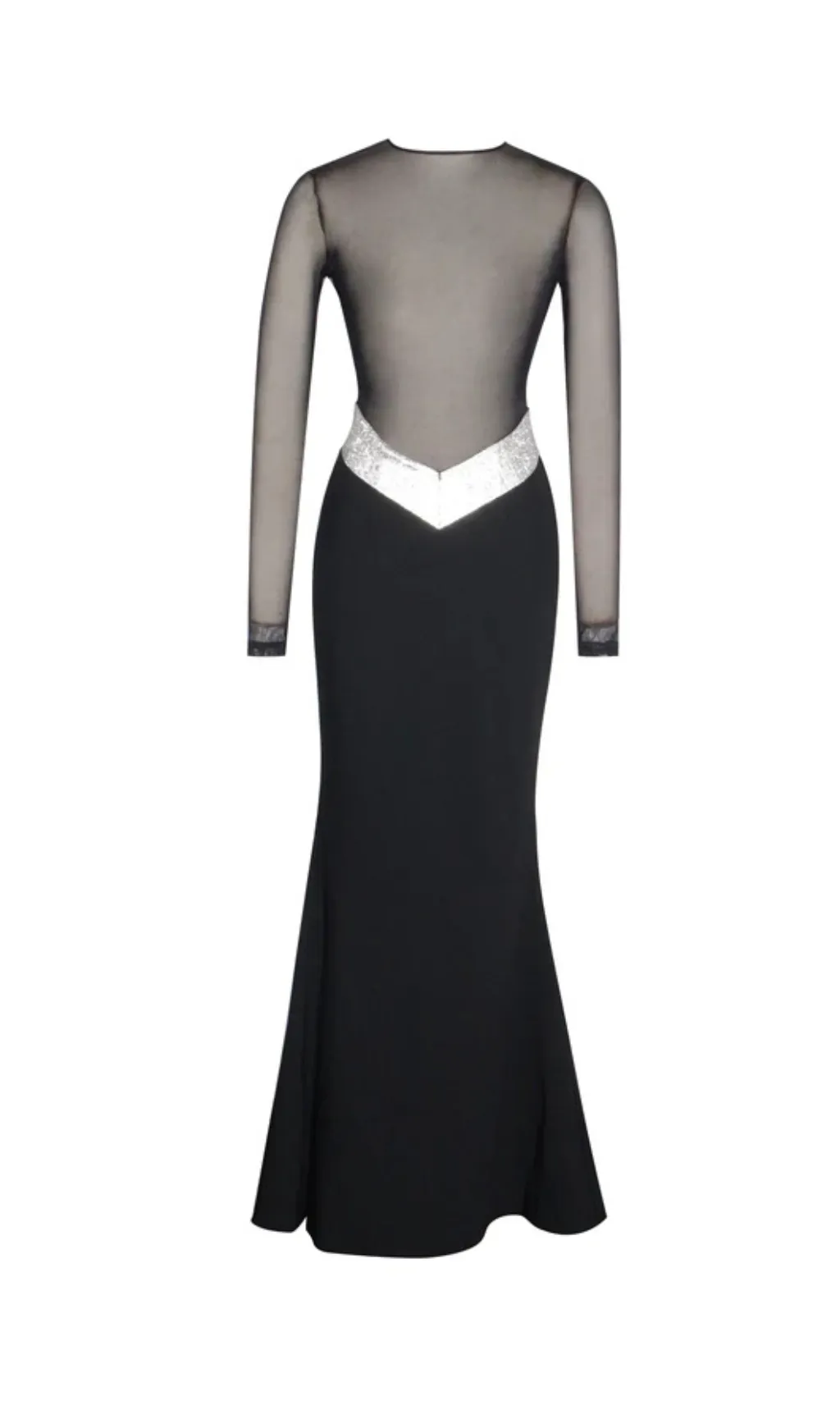 BLACK CRYSTAL WAIST TRIM SHEER MAXI DRESS Gloria Lanvin