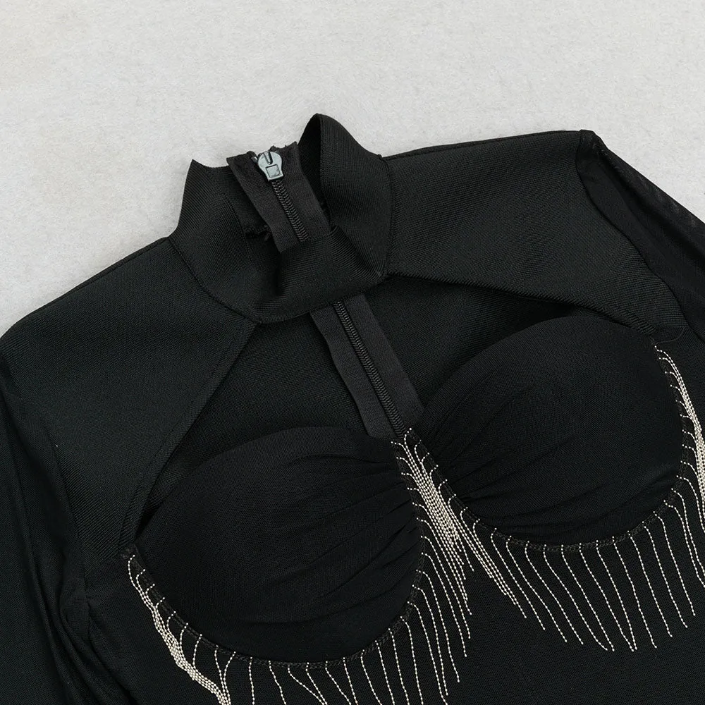 BLACK CUT OUT MESH MINI DRESS Gloria Lanvin