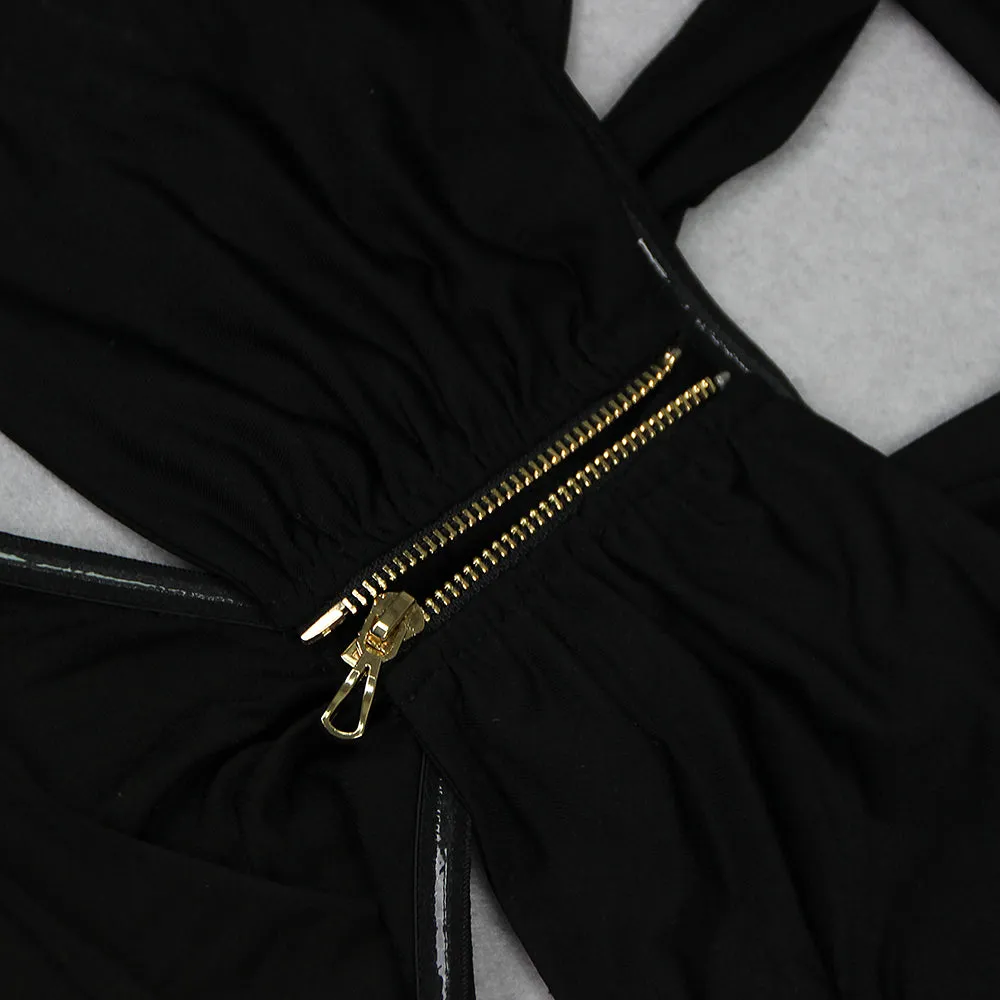BLACK CUTOUT HALTER BANDAGE MAXI DRESS Gloria Lanvin