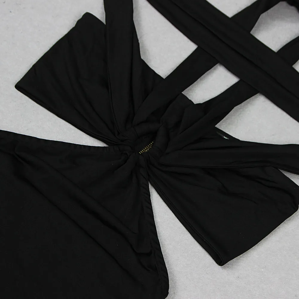 BLACK CUTOUT HALTER BANDAGE MAXI DRESS Gloria Lanvin