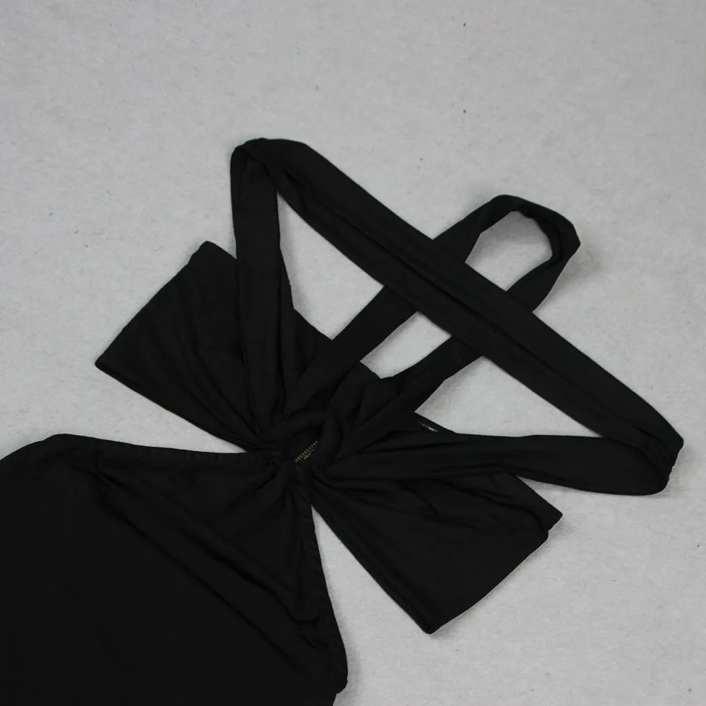 BLACK CUTOUT HALTER BANDAGE MAXI DRESS Gloria Lanvin