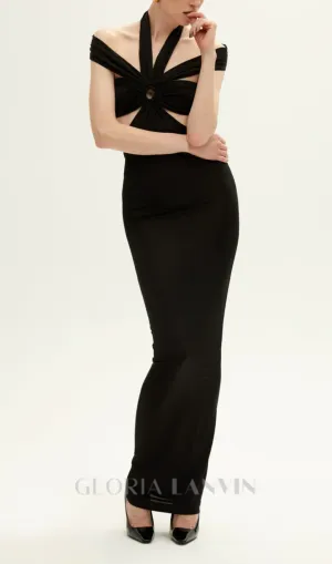 BLACK CUTOUT HALTER BANDAGE MAXI DRESS Gloria Lanvin
