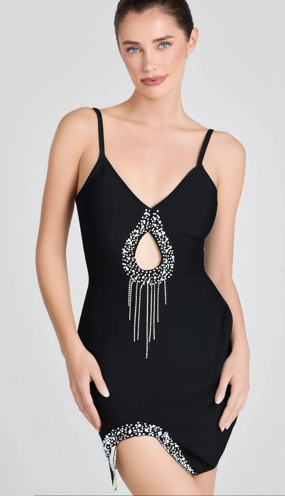 BLACK DIAMOND EMBELLISHED BANDGE MINI DRESS Gloria Lanvin