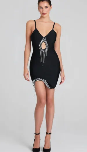 BLACK DIAMOND EMBELLISHED BANDGE MINI DRESS Gloria Lanvin