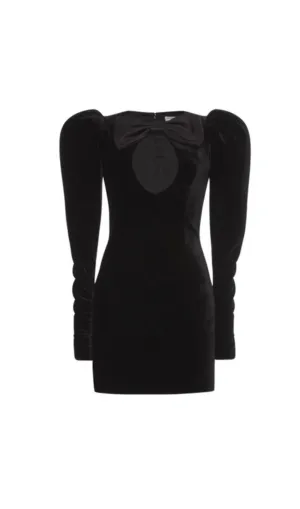 BLACK DUCHESSE BOW VELVET MINI DRESS Gloria Lanvin