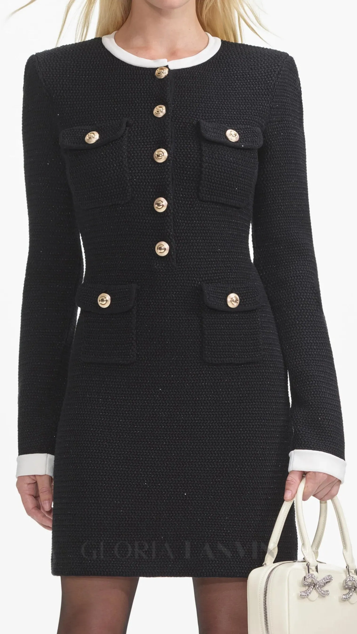 Black Knit Contrast Collar Mini Dress Gloria Lanvin