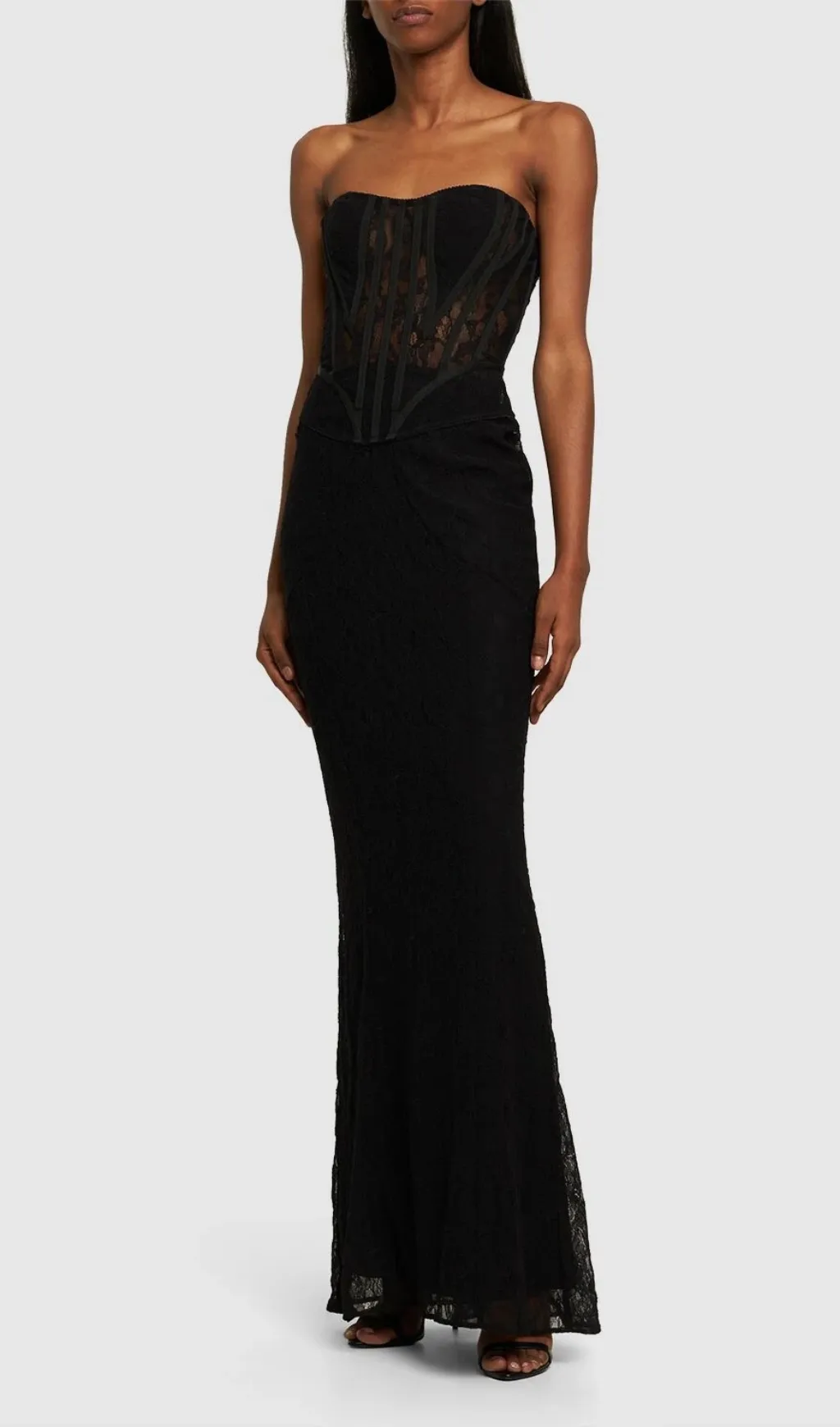 BLACK LACE DRESS WITH DENUDED SHOULDERS Gloria Lanvin