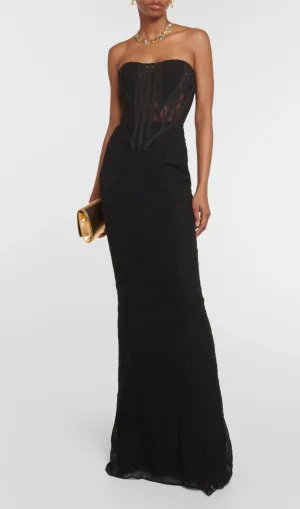 BLACK LACE DRESS WITH DENUDED SHOULDERS Gloria Lanvin