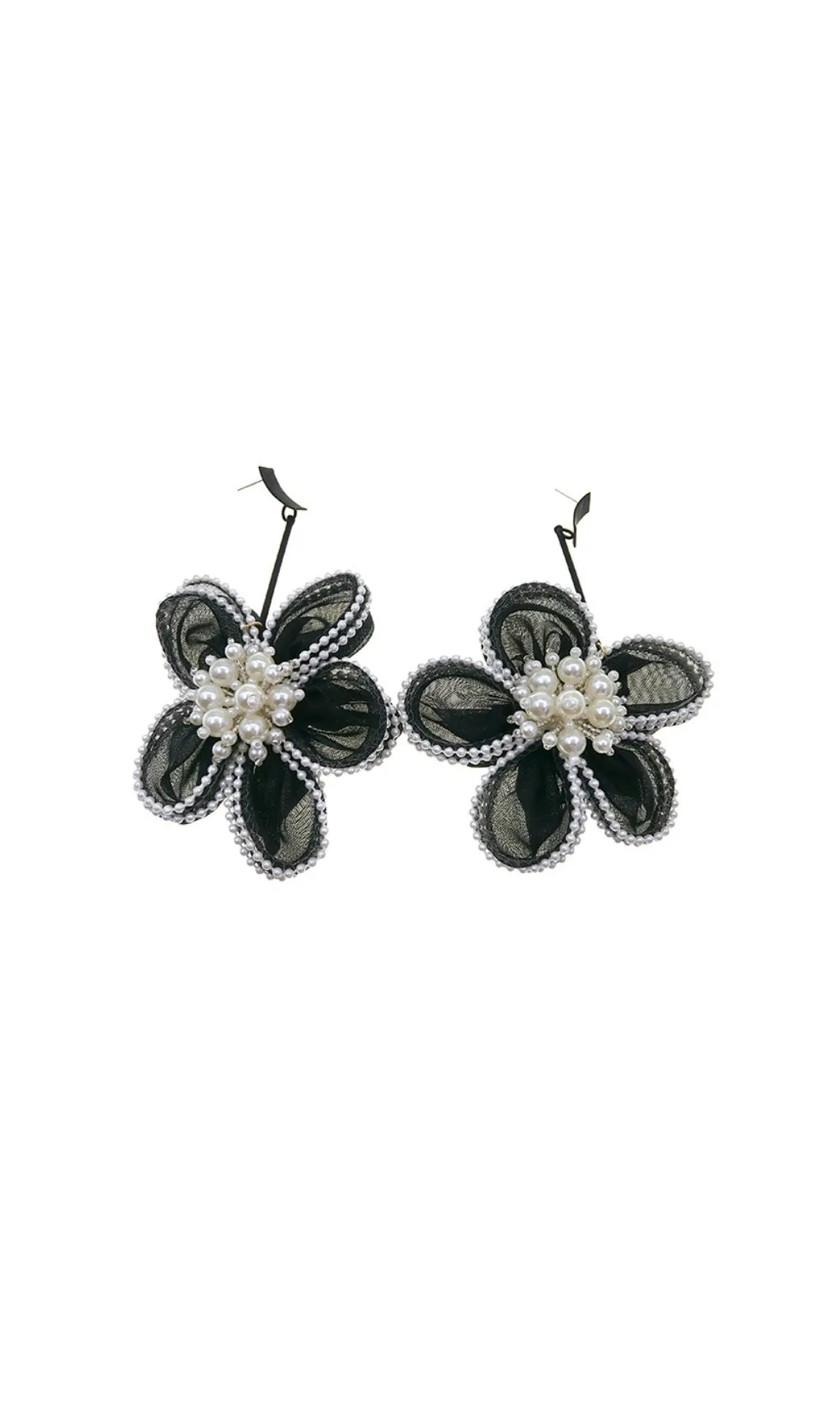 BLACK LACE FLOWER PEARL EARRINGS Gloria Lanvin