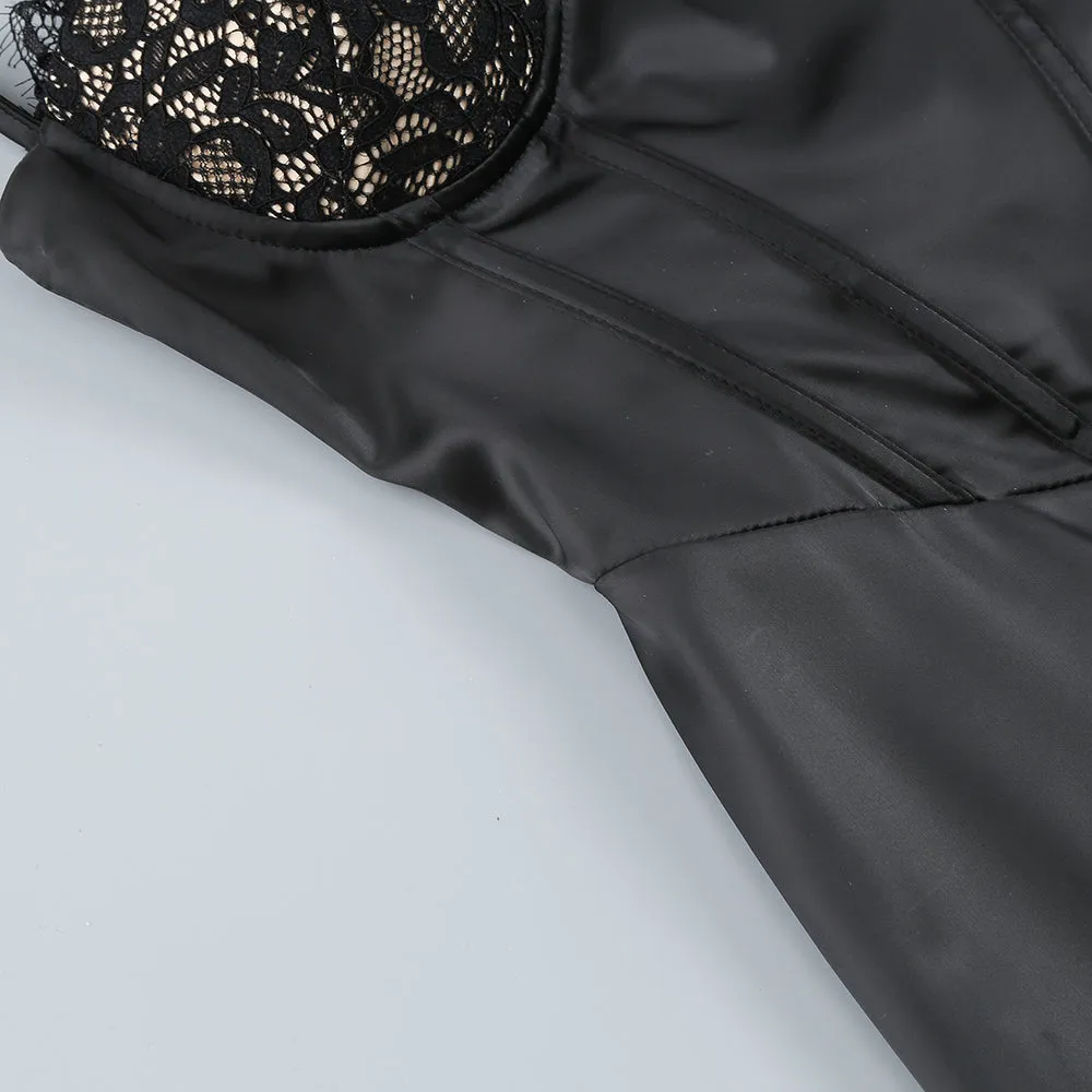 BLACK LACE SATIN CORSET DRESS Gloria Lanvin