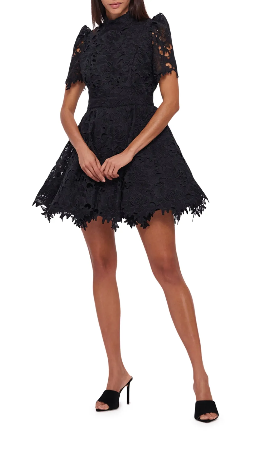BLACK LACE SHORT SLEEVE MINI DRESS Gloria Lanvin