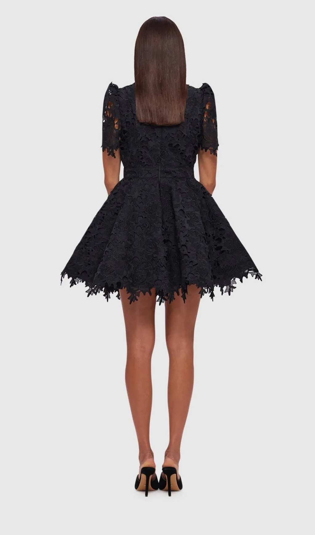 BLACK LACE SHORT SLEEVE MINI DRESS Gloria Lanvin