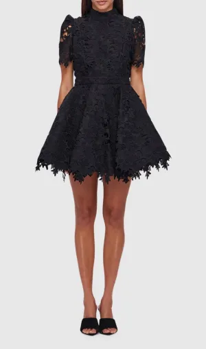 BLACK LACE SHORT SLEEVE MINI DRESS Gloria Lanvin