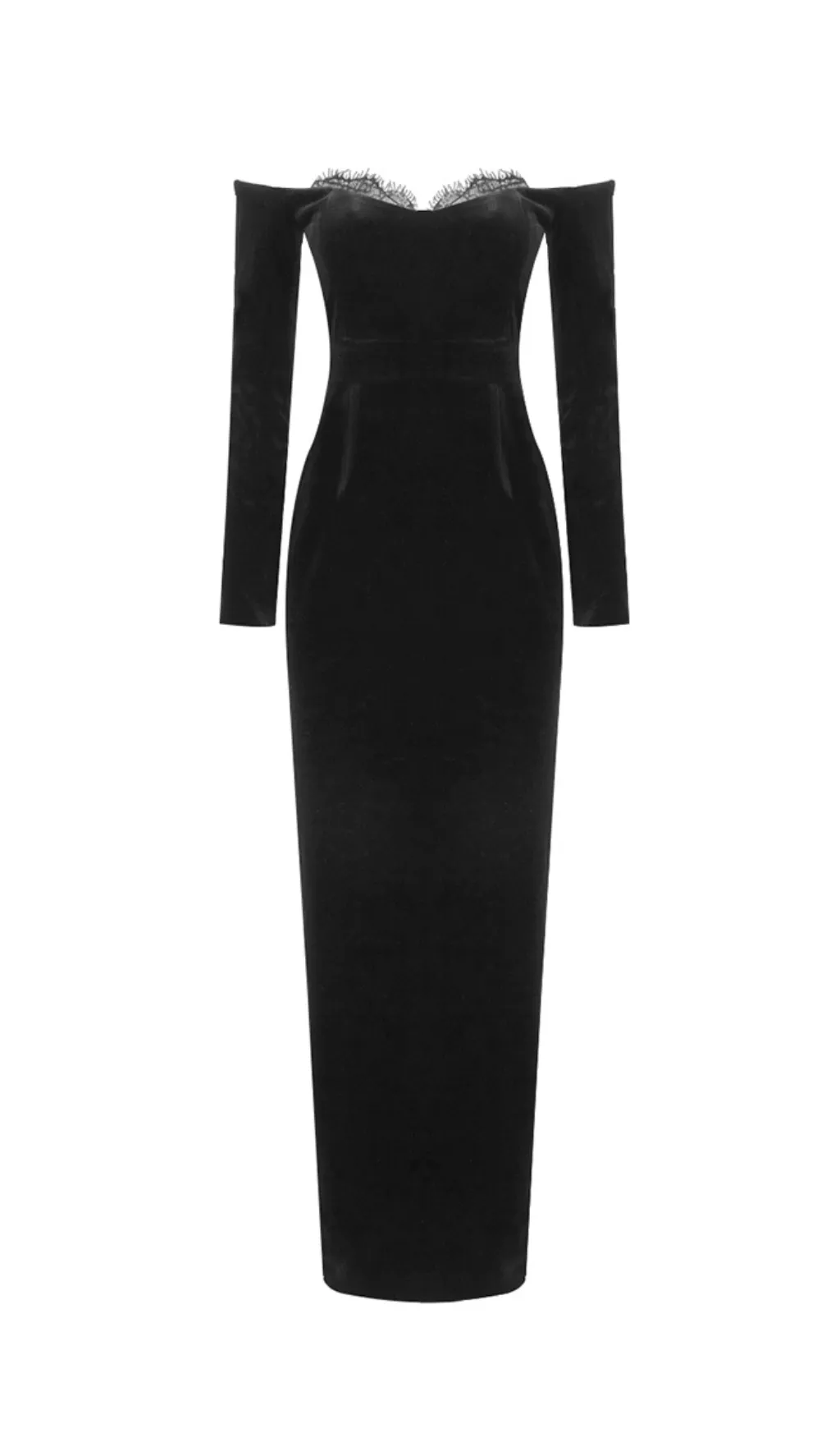 BLACK LONG SLEEVE LACE VELVET MAXI DRESS Gloria Lanvin