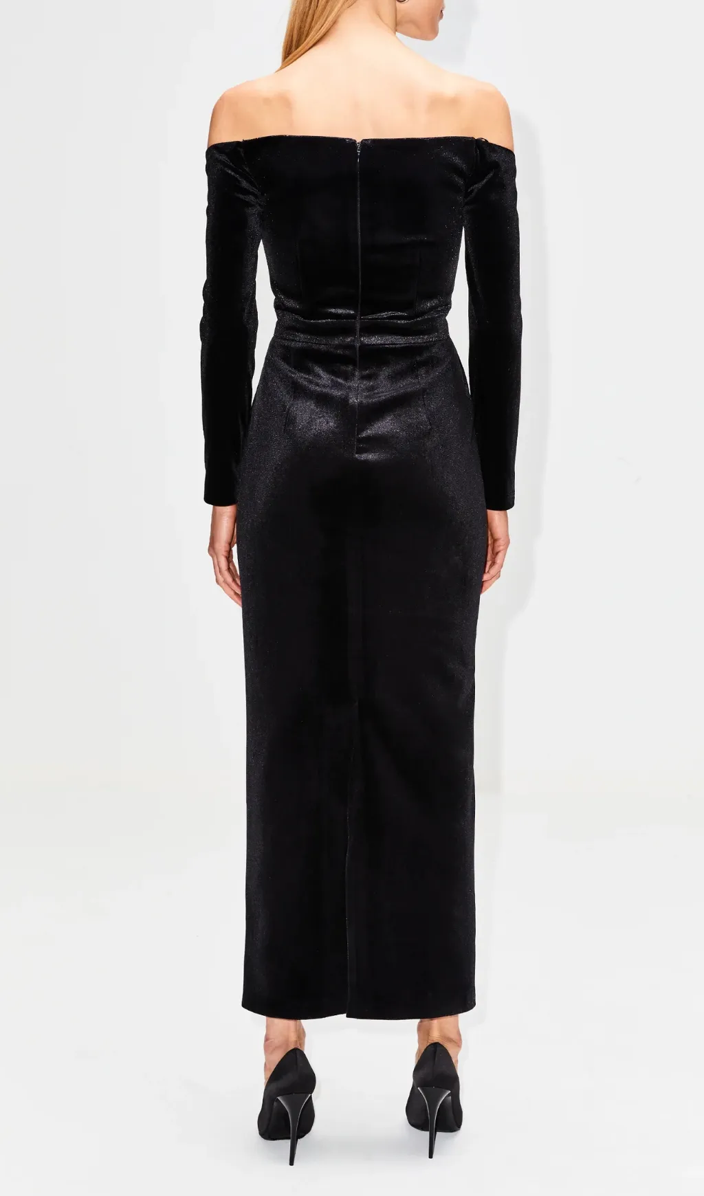 BLACK LONG SLEEVE LACE VELVET MAXI DRESS Gloria Lanvin
