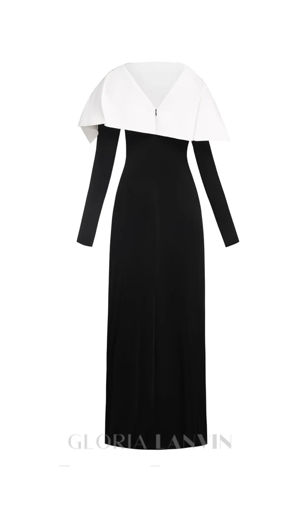 black maxi dress with draped asymmetrical shoulder pleat Gloria Lanvin