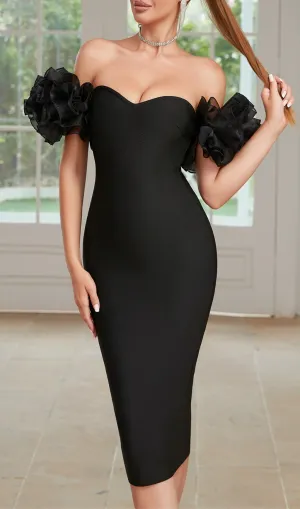 BLACK OFF SHOULDER MESH BANDAGE DRESS Gloria Lanvin