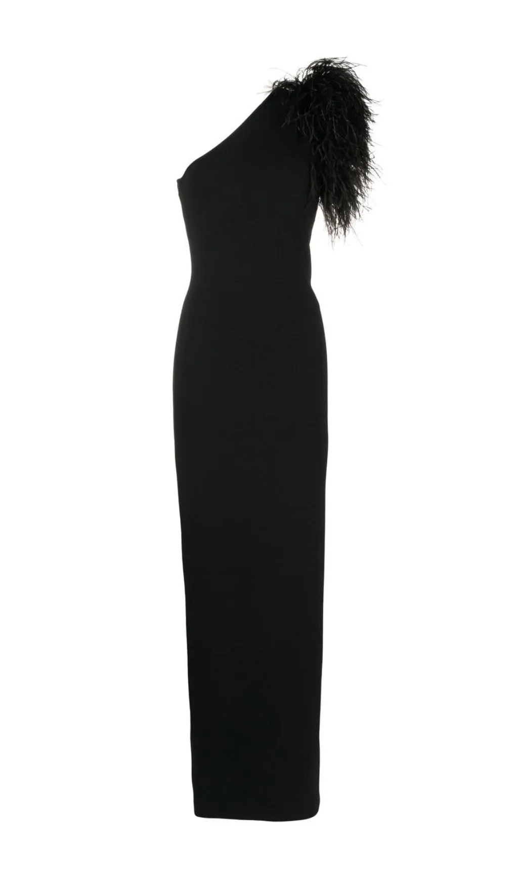 BLACK ONE-SHOULDER FEATHER MAXI DRESS Gloria Lanvin