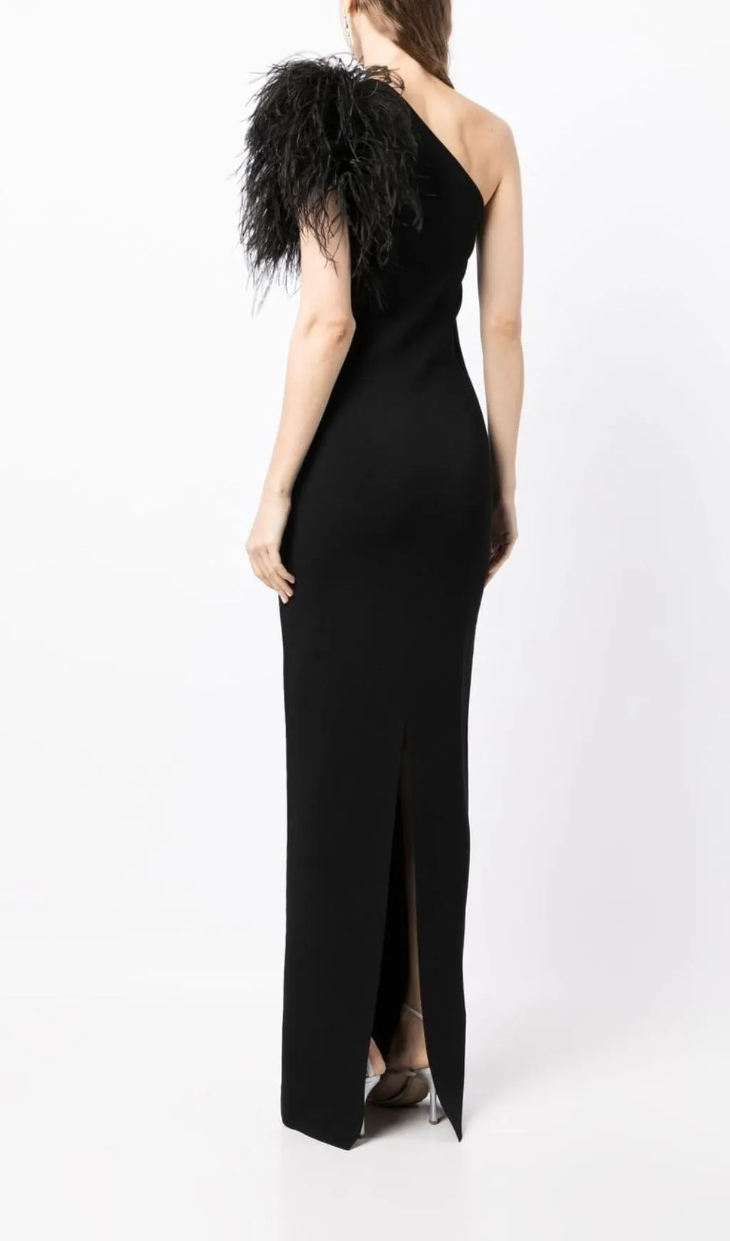 BLACK ONE-SHOULDER FEATHER MAXI DRESS Gloria Lanvin