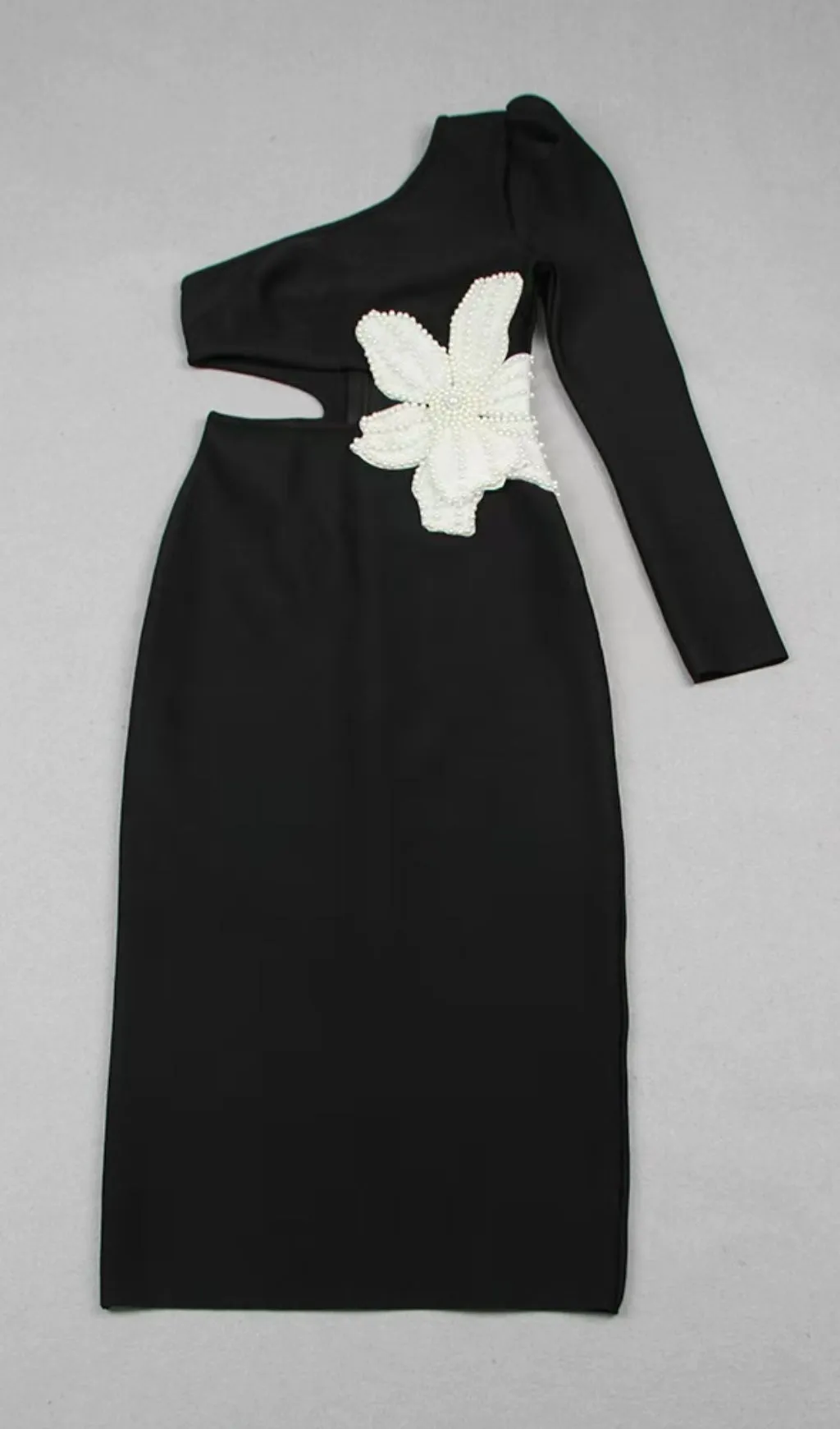 BLACK ONE SHOULDER MAXI DRESS WITH FLOWER APPLIQUE Gloria Lanvin