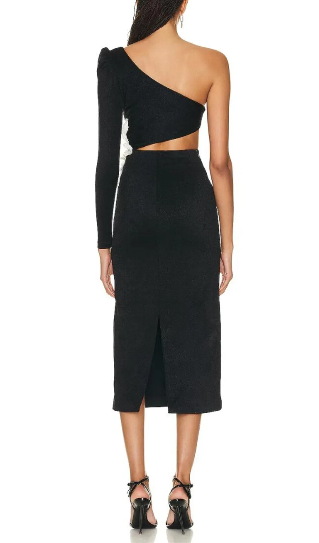 BLACK ONE SHOULDER MAXI DRESS WITH FLOWER APPLIQUE Gloria Lanvin