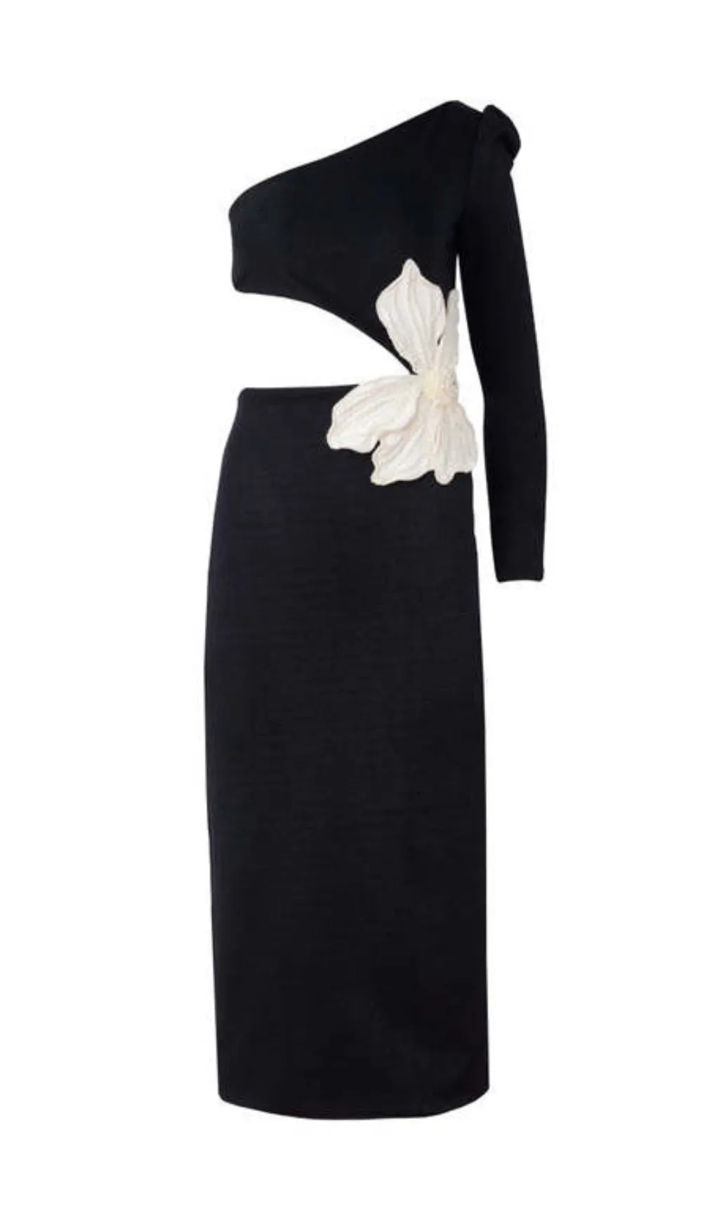 BLACK ONE SHOULDER MAXI DRESS WITH FLOWER APPLIQUE Gloria Lanvin