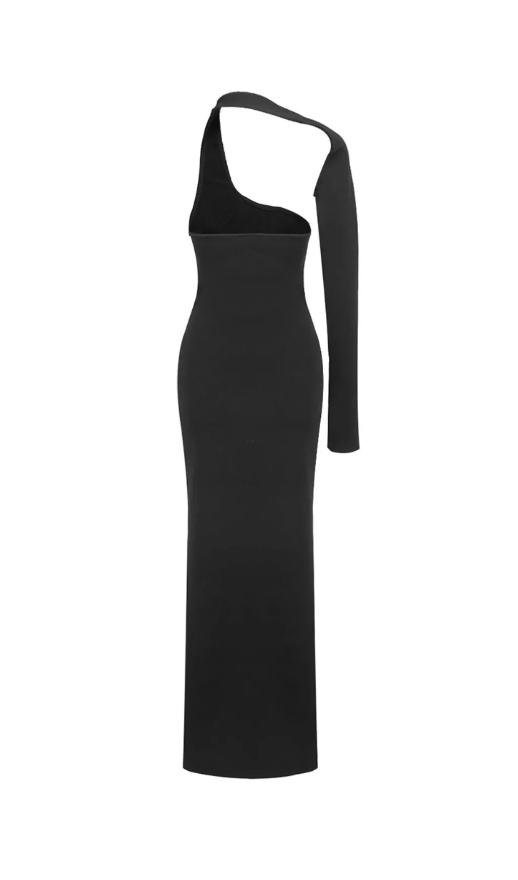 BLACK ONE-SLEEVE ELASTIC BANDAGE MIDRIFF-BARING MAXI DRESS Gloria Lanvin
