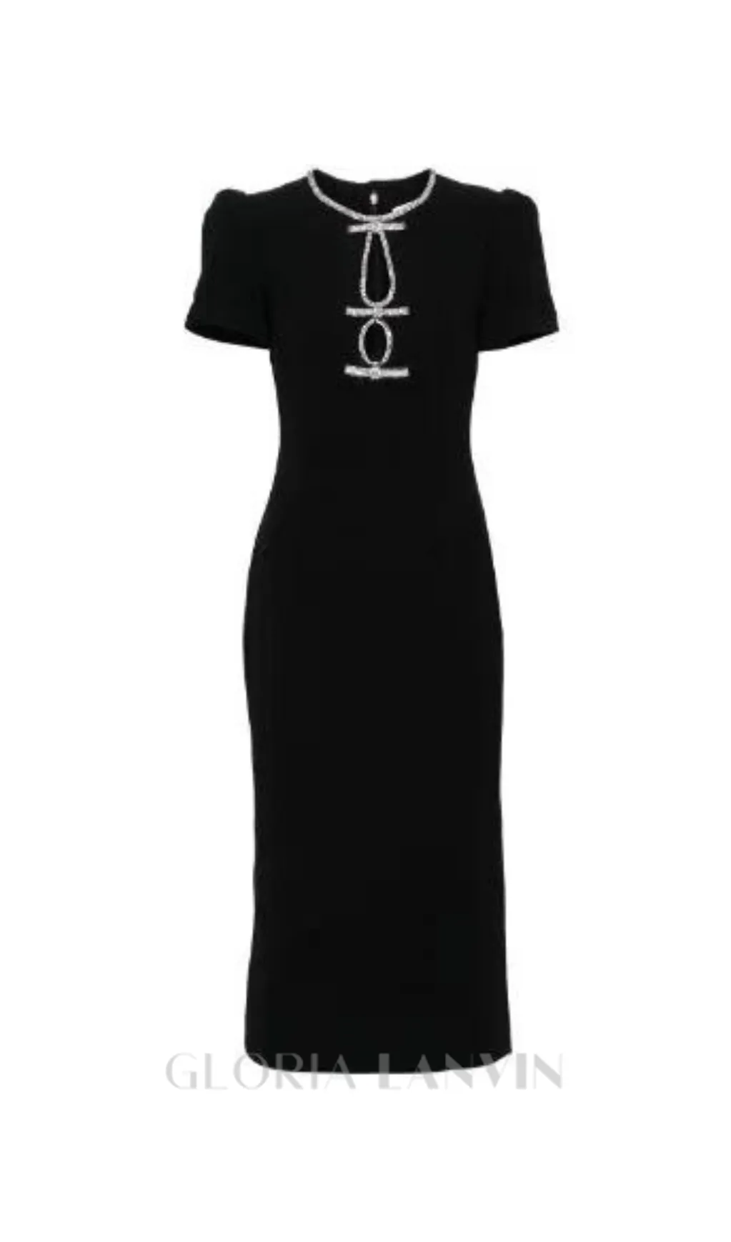 BLACK RHINESTONE-EMBELLISHED MIDI DRESS Gloria Lanvin