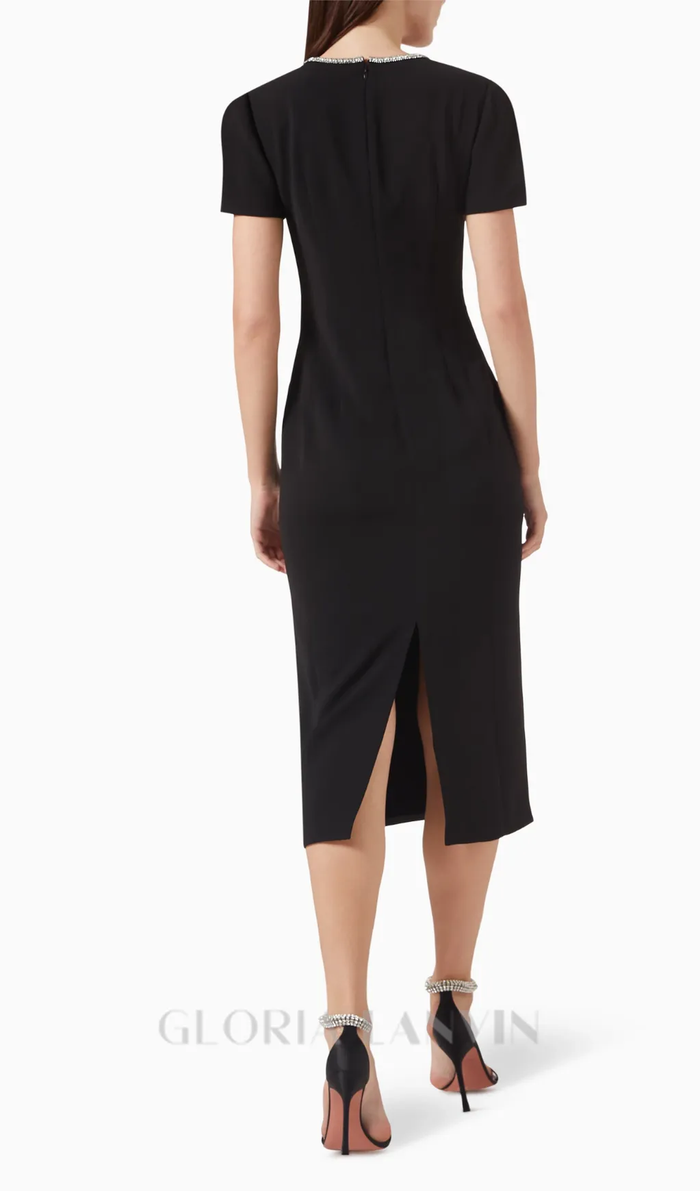 BLACK RHINESTONE-EMBELLISHED MIDI DRESS Gloria Lanvin